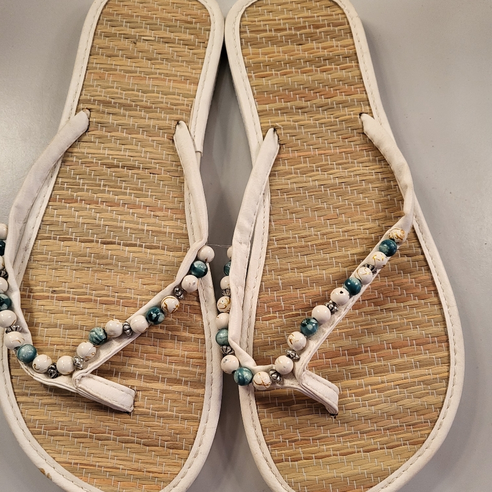 White beaded flip flop